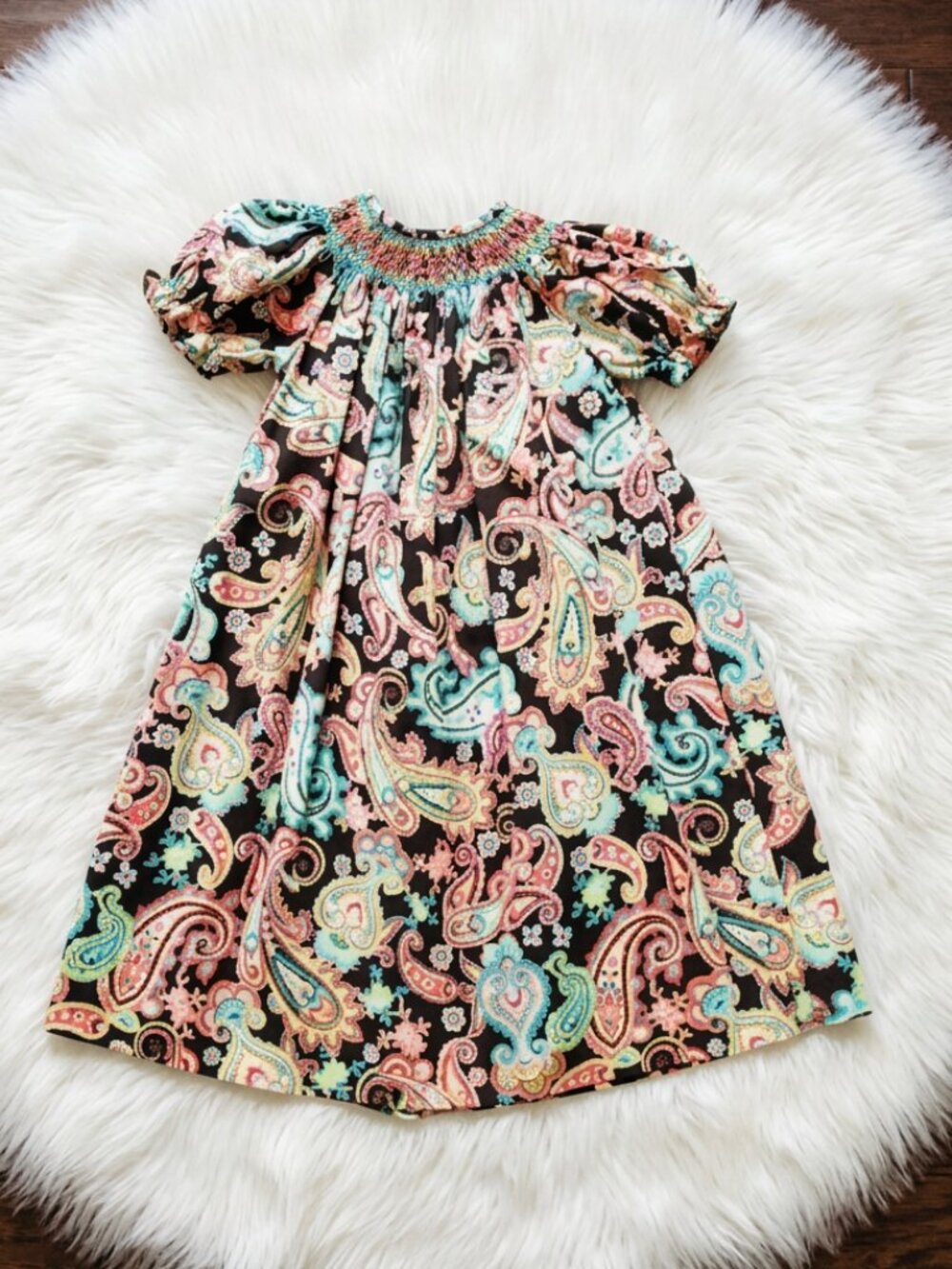 Amanda Remembered Bishop Smocked Paisley Dress Size 4